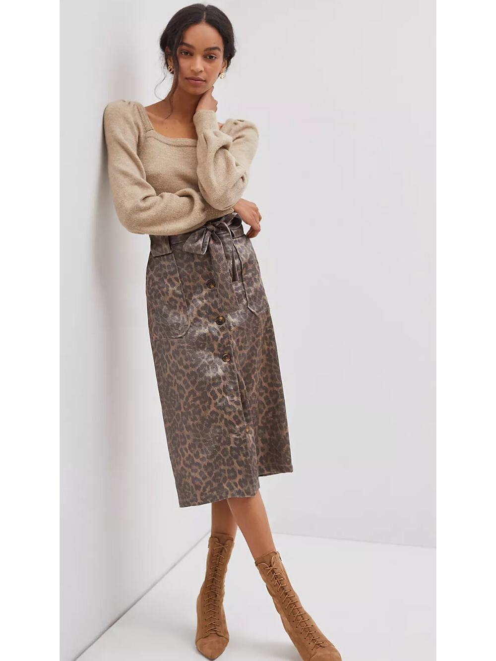 Anthropologie Current Air Belted A-Line Midi Skirt